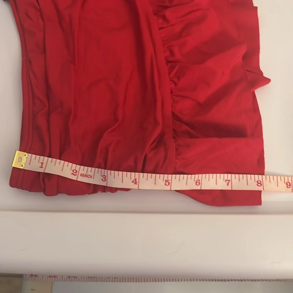 Kenneth Cole Reaction: Red Ruched Ruffle Skirted Bikini Bottom - Size Small - Picture 7 of 7